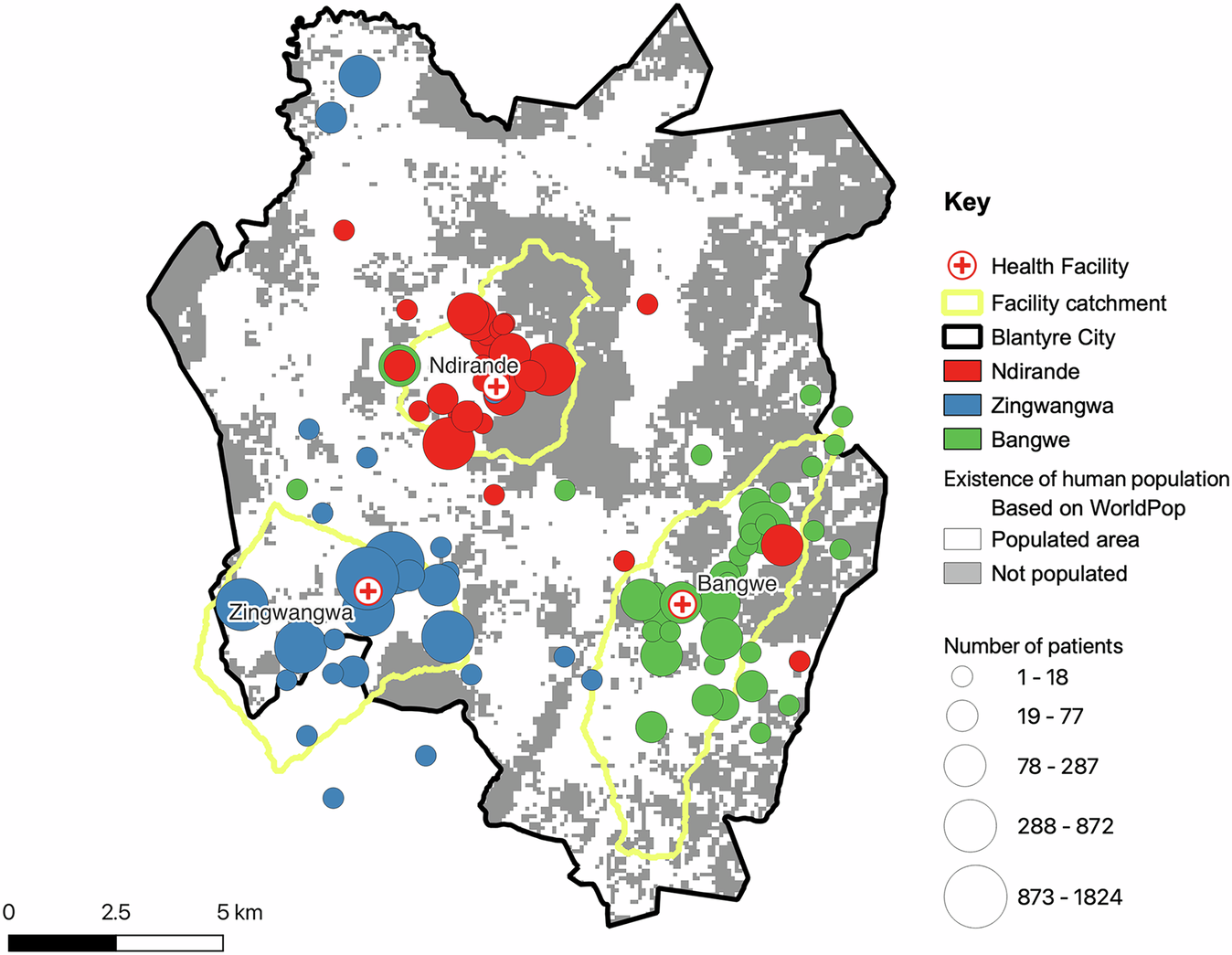 Fig. 6: Validation of the catchment areas using actual locations of people seeking care.
