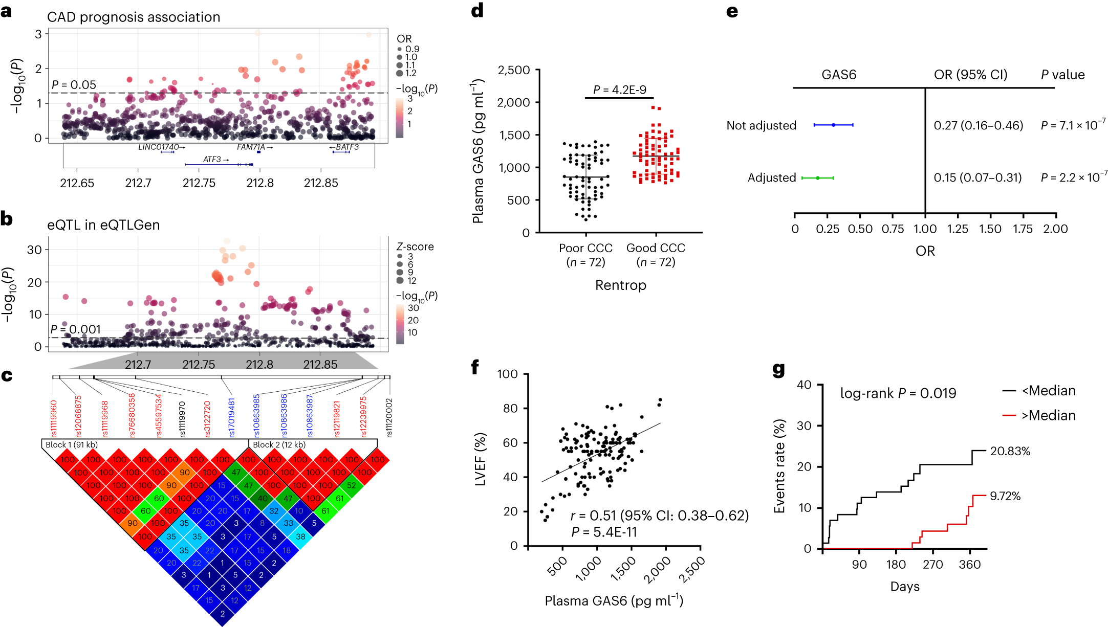 Fig. 7: ATF3–GAS6 levels associated with the risk of MACEs in patients with ischemic heart disease.