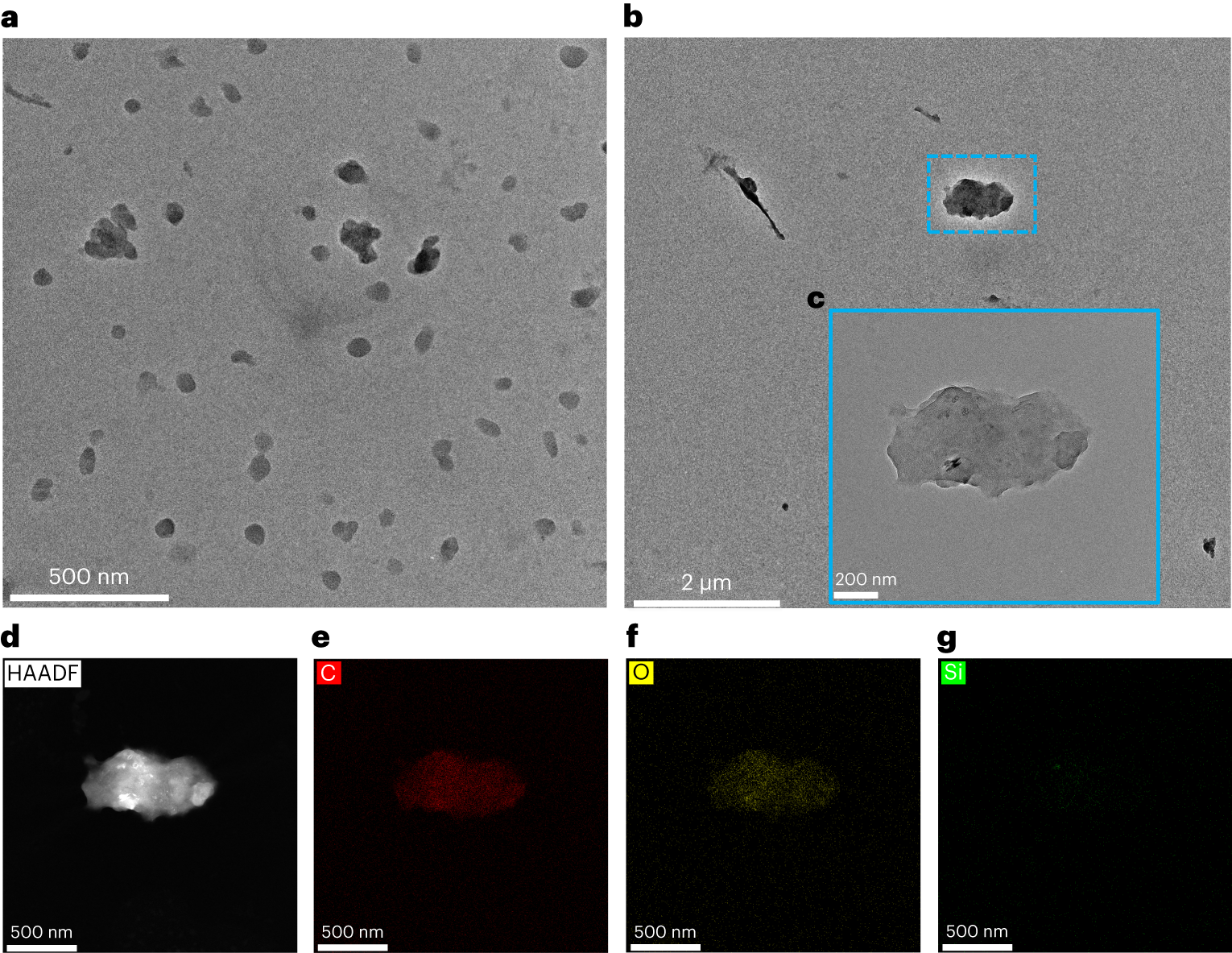 Fig. 4: STEM and elemental analysis of selected submicrometre particles.