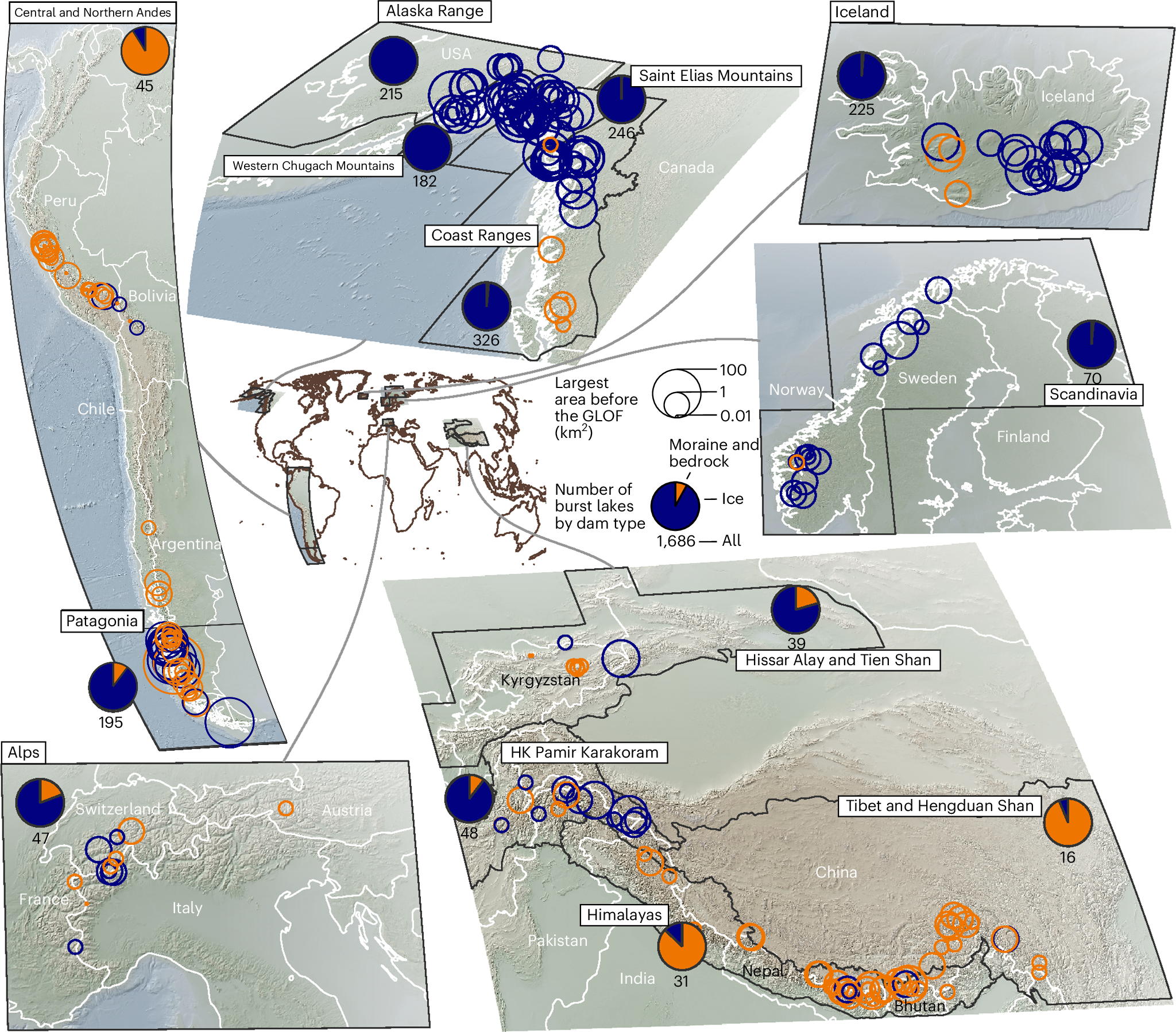 Fig. 1: Regional distribution of GLOF lake areas.