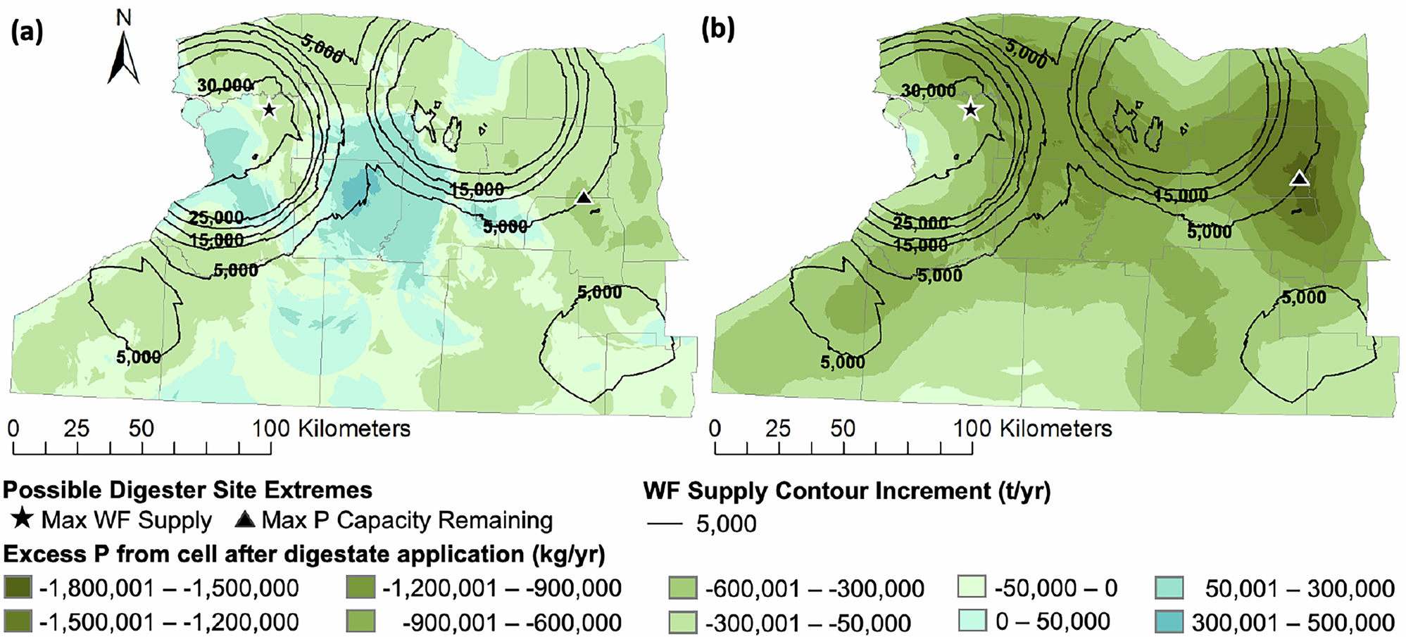 Fig. 4: Excess phosphorus availability remaining after digestate land application.