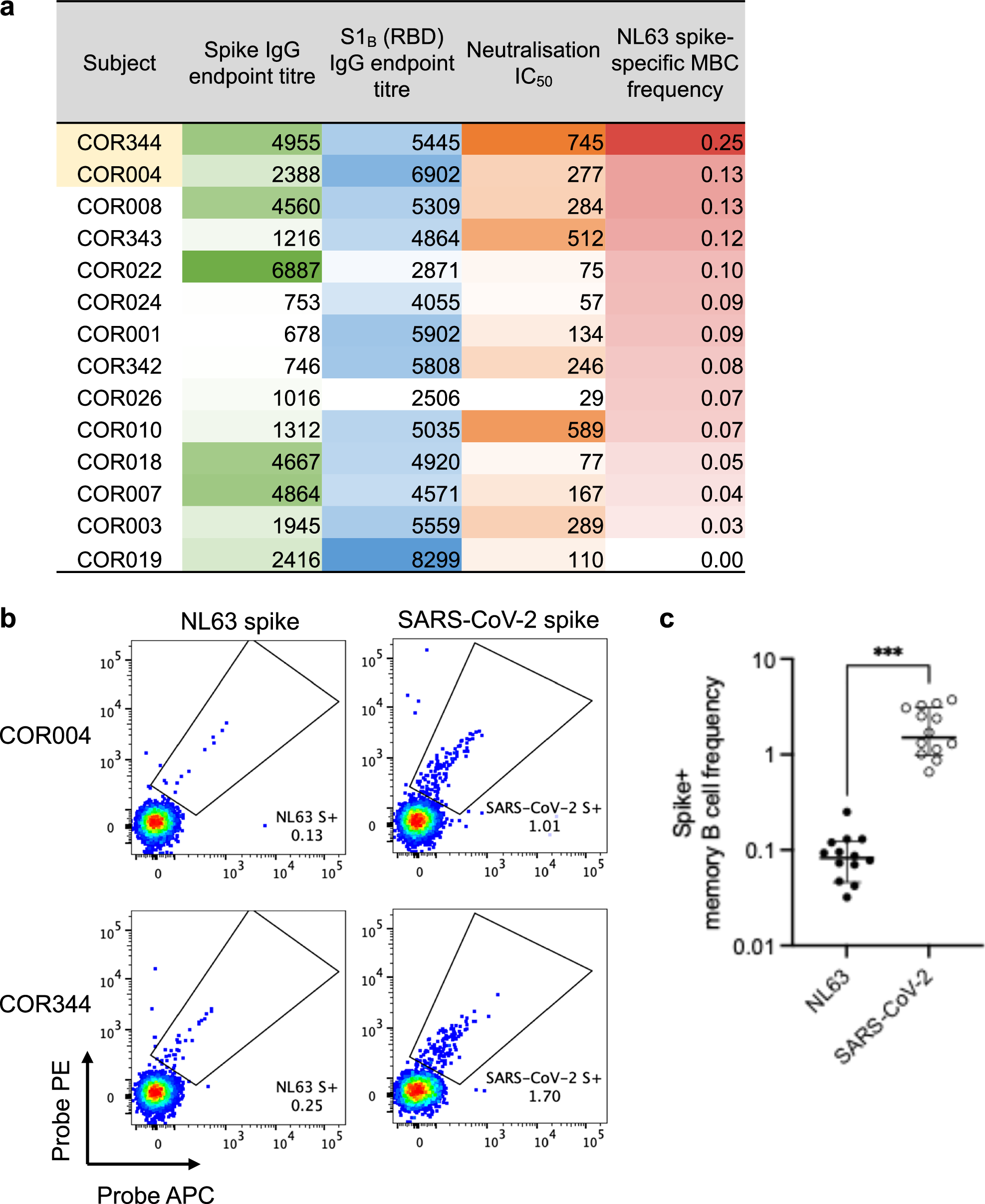 Fig. 1: Humoral responses against NL63 spike in healthy subjects.