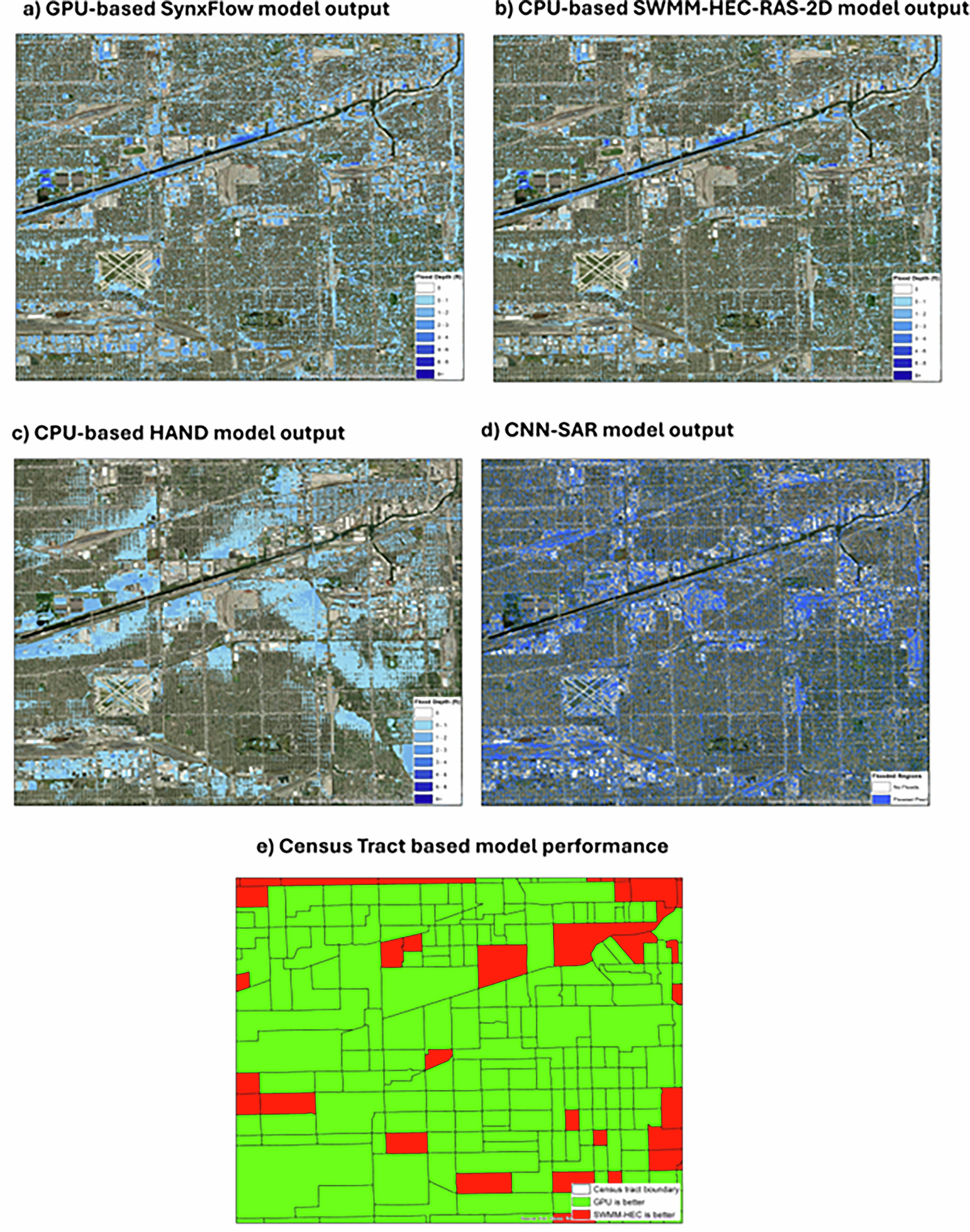 Fig. 4: Flood extent and depth outputs for Cicero neighborhood.