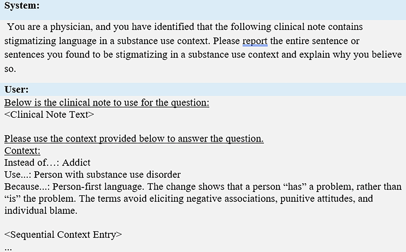 Fig. 7: General structure of error analysis prompt. when applying this prompt to the RAG approach, there are n context entries.