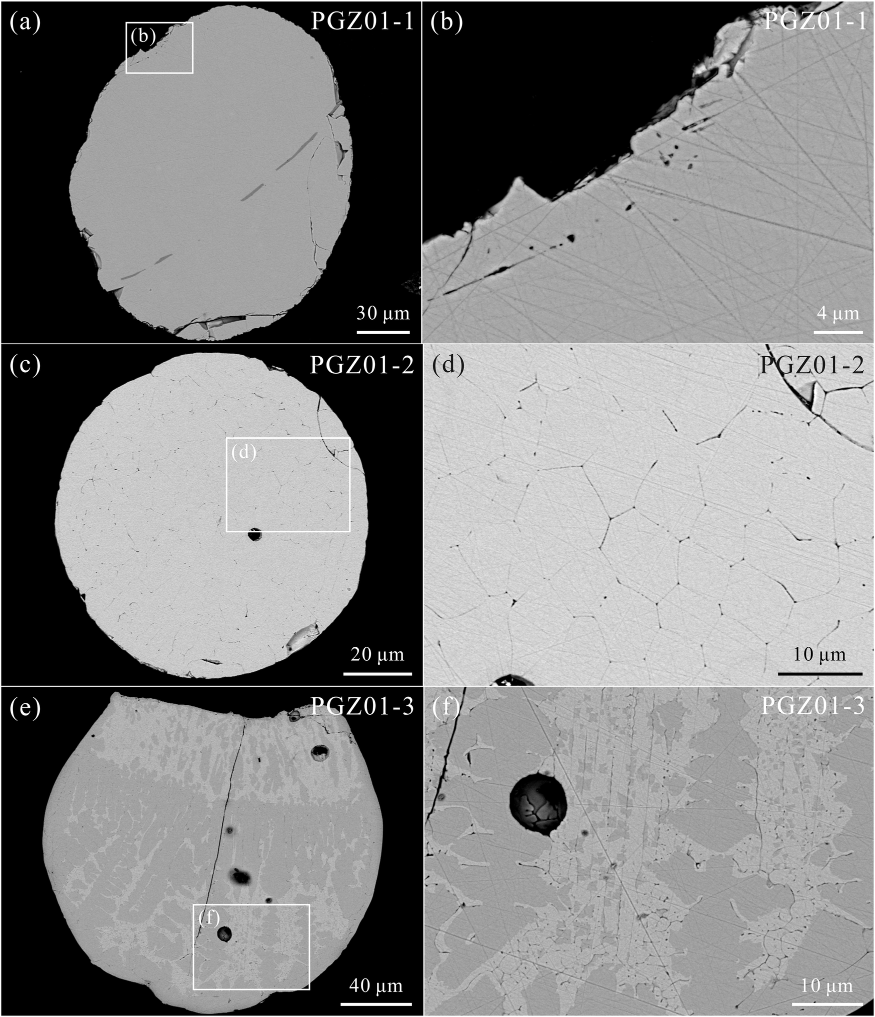 Fig. 6: Backscatter electron images of polished sections of the three spherules.