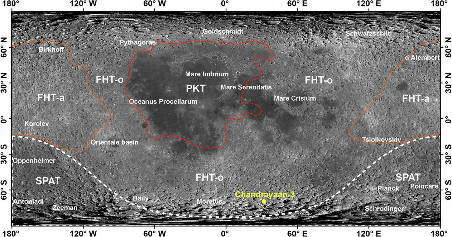 Map showing the Chandrayaan-3 landing site within the lunar highlands