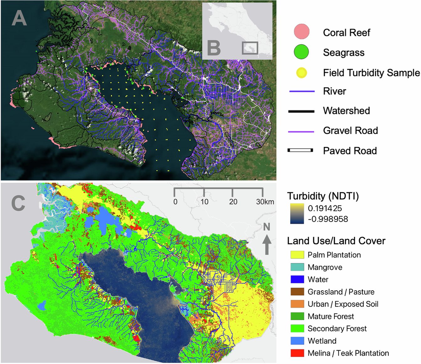 Fig. 1: Study area map and visualization of key variables.