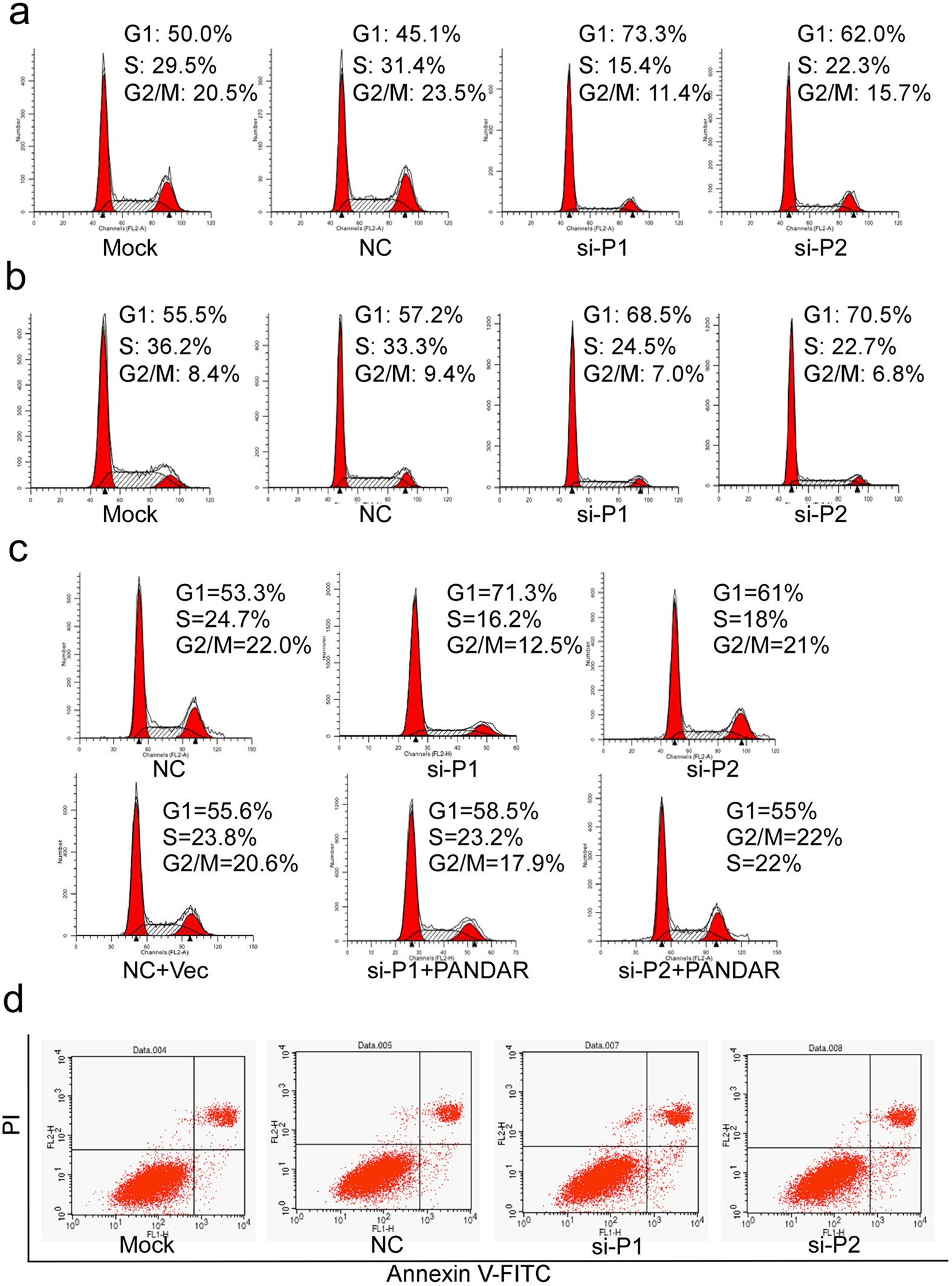 Figure 3: Knockdown of PANDAR resulted in the G0/G1 cell cycle arrest of breast cancer cells.