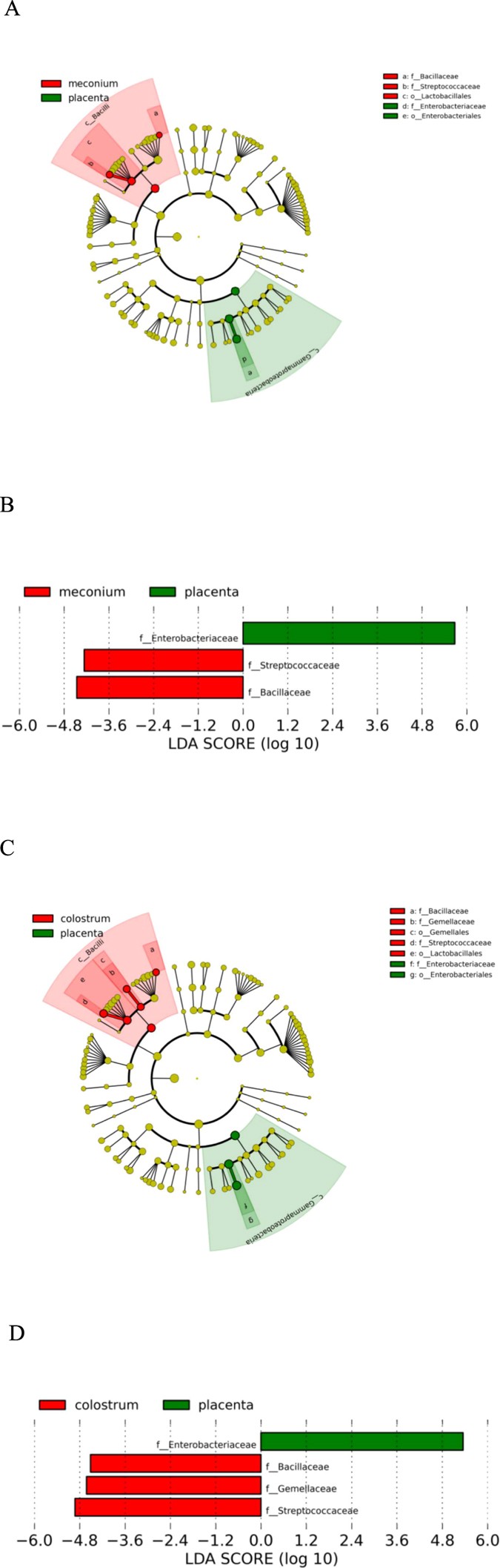Figure 4: Differences in abundance of bacterial communities at family level as assessed by LEfSe.