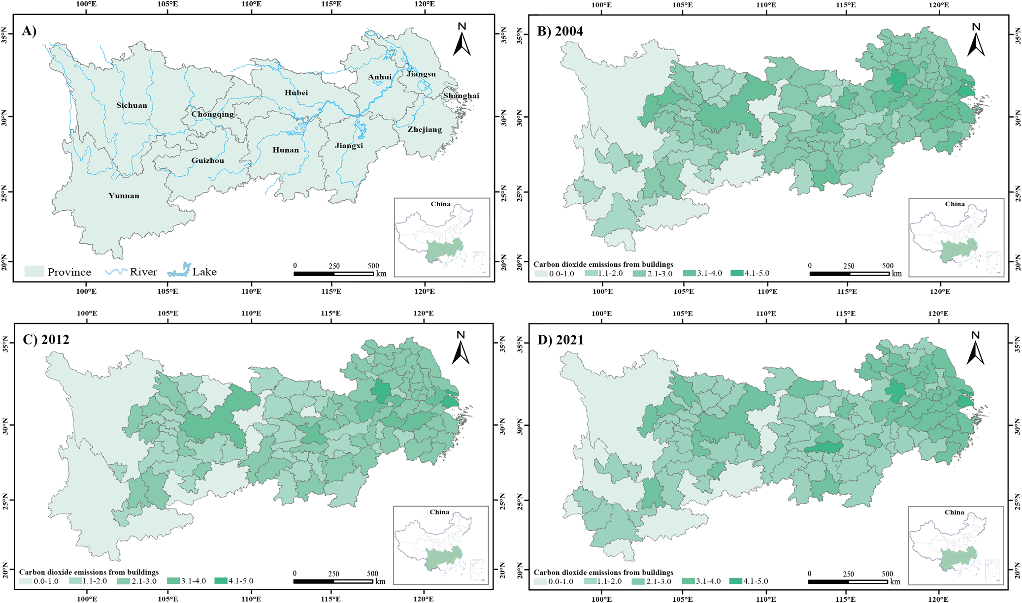 Fig. 2: Carbon emissions of construction enterprises in the Yangtze River Economic Belt provinces.