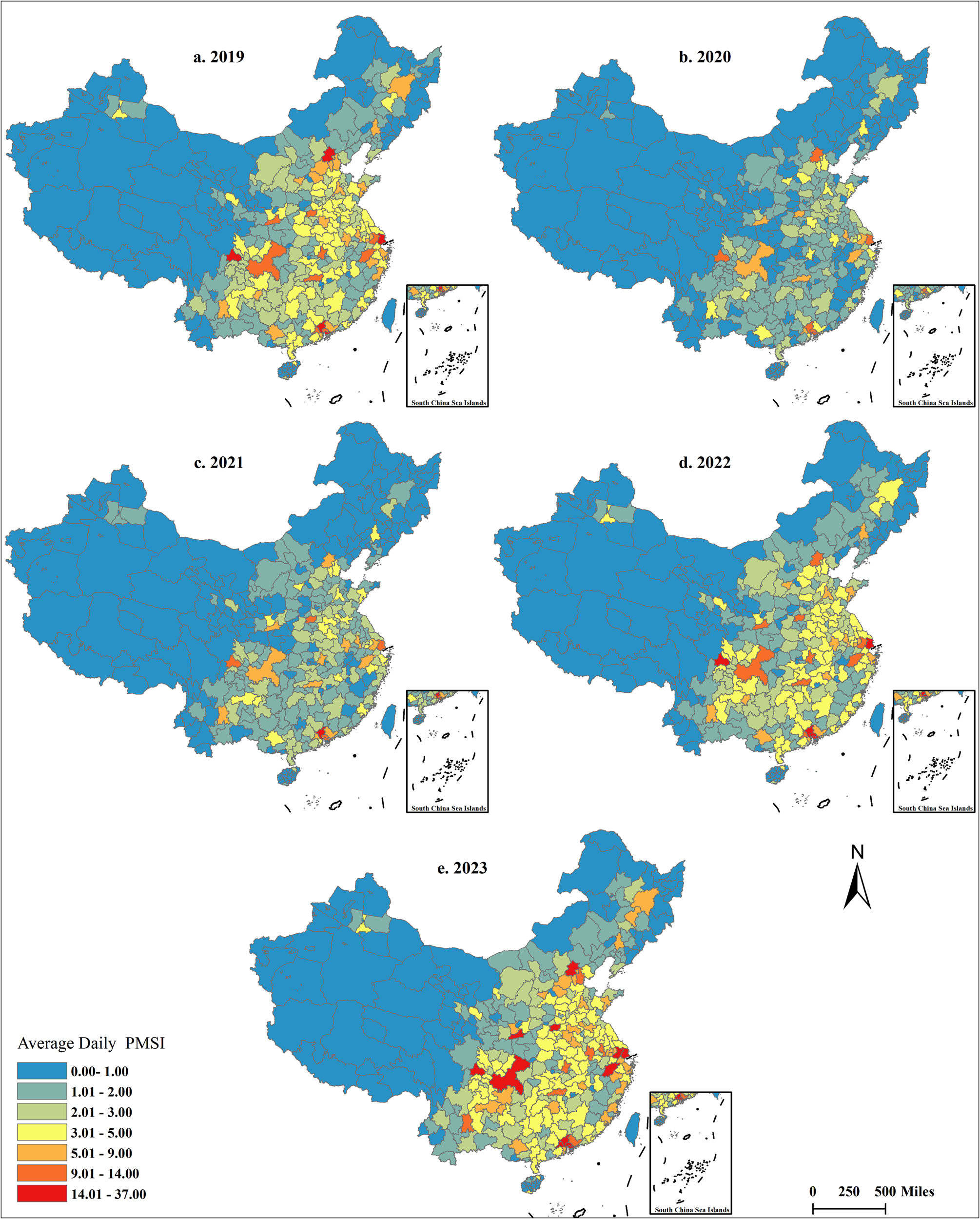 Fig. 2: Chinese cities’ average daily population migration scale index, 2019–2023.