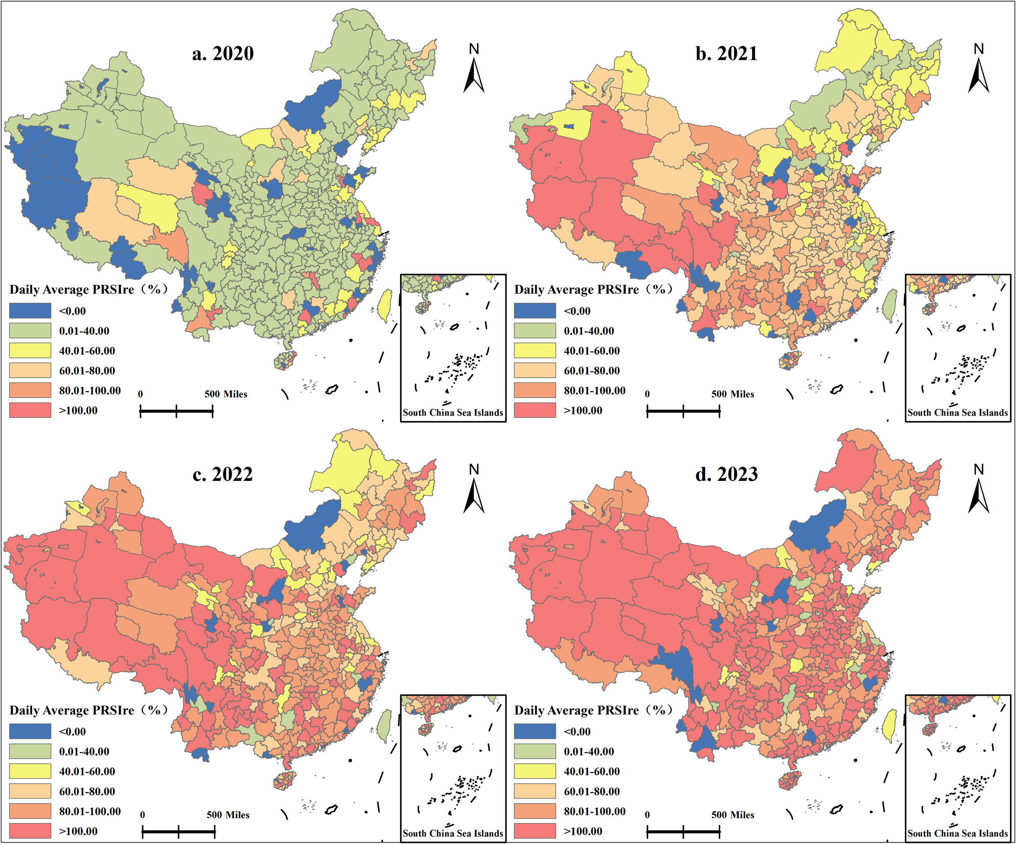 Fig. 8: Spatial characteristics of average daily population return scale recovery index in China.