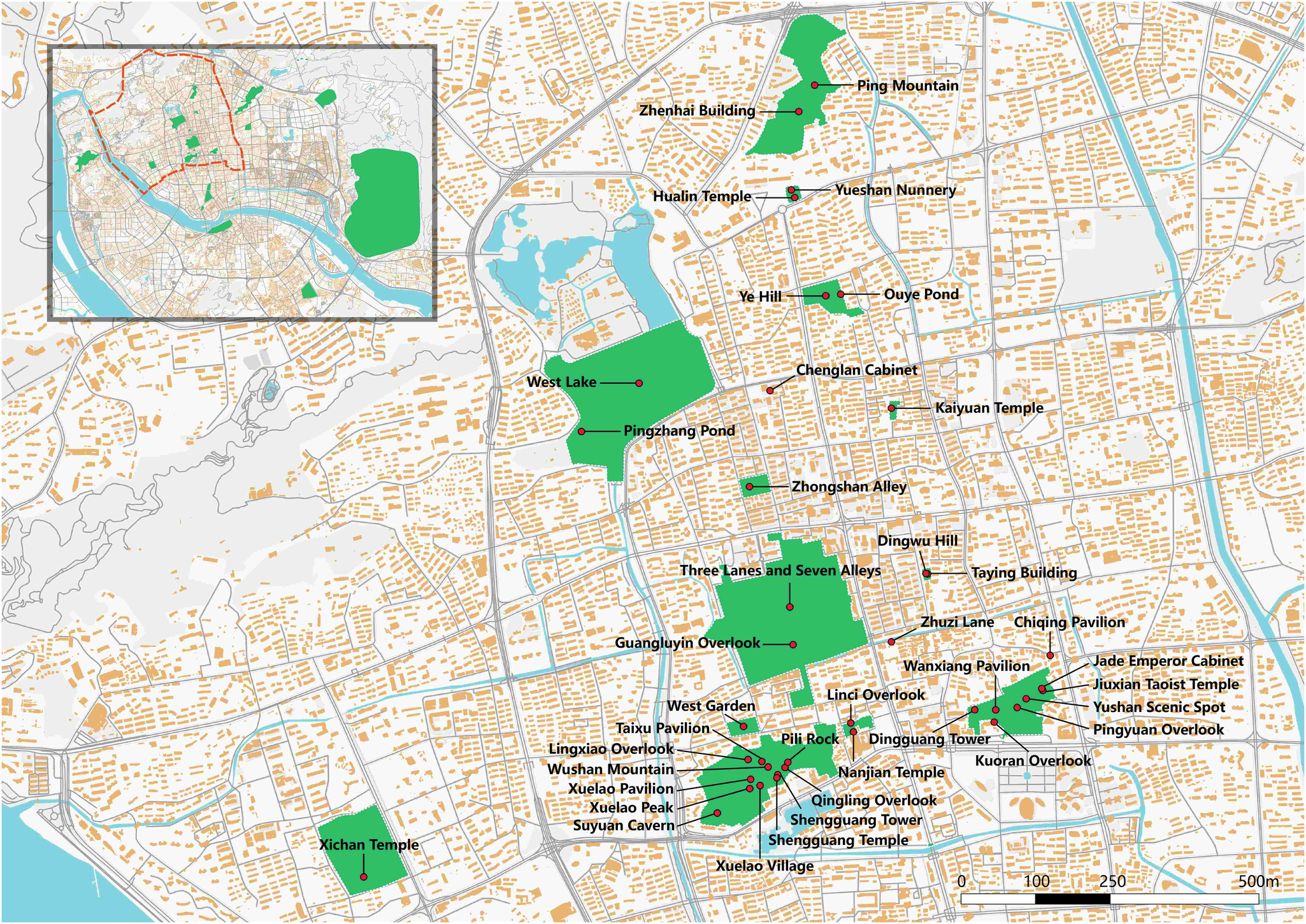 Fig. 6: Distribution of historical and cultural heritage in Gulou District.