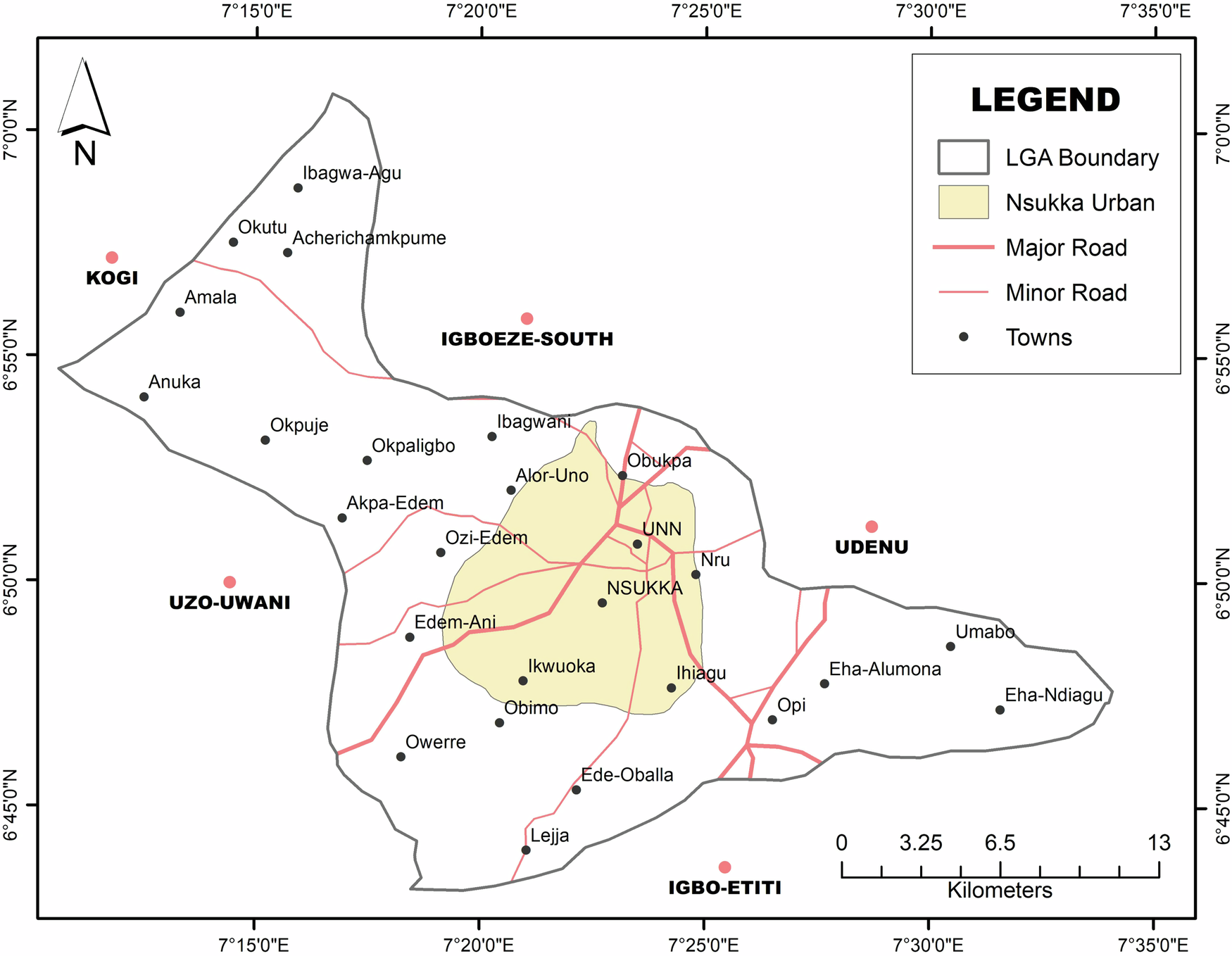 Fig. 1: Nsukka Local Government Area.