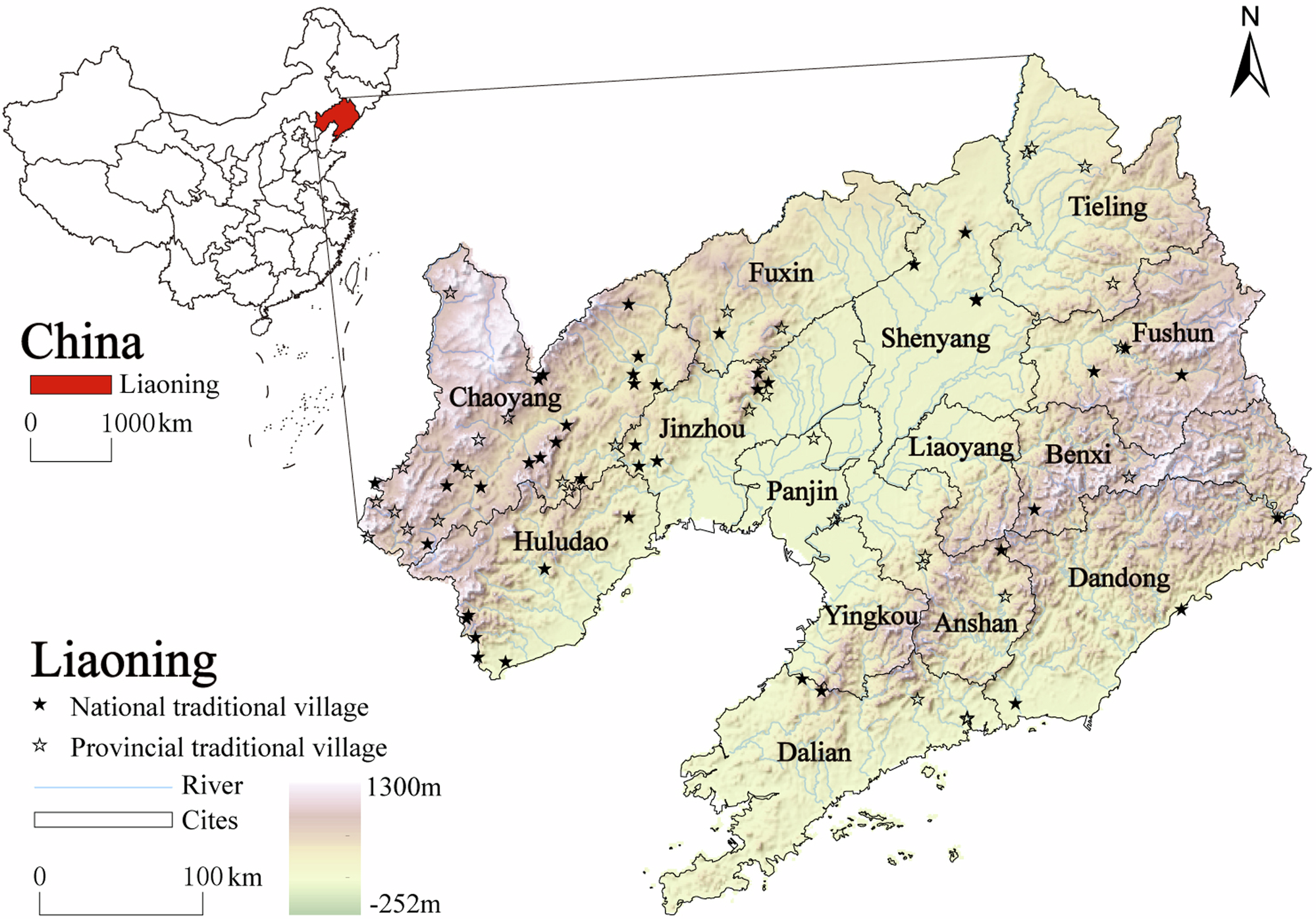 Fig. 1: Distribution of traditional villages in Liaoning.