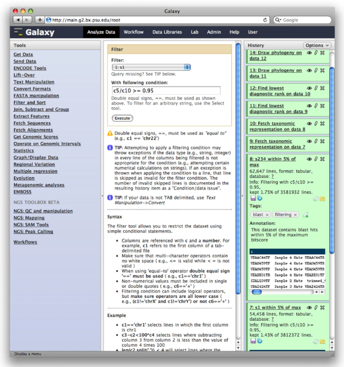 Galaxy: a comprehensive approach for supporting accessible, reproducible, and transparent computational research in the life sciences