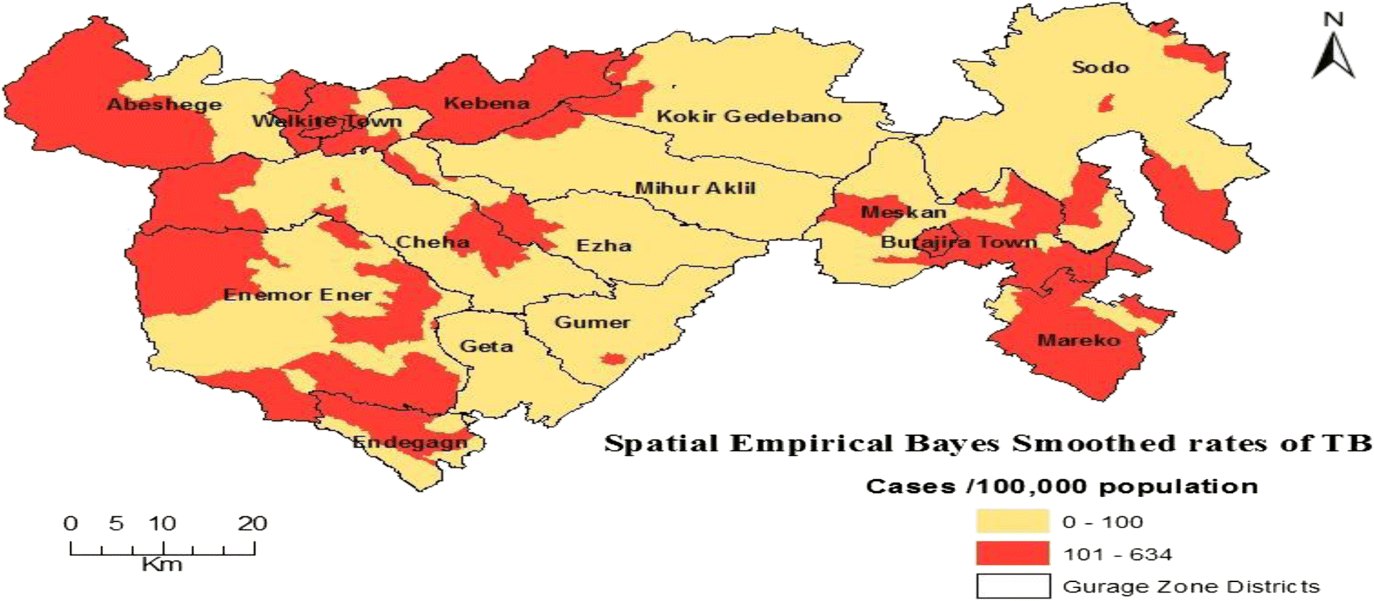 Map Of Gurage Zone Estimating The Spatial Risk Of Tuberculosis Distribution In Gurage Zone,  Southern Ethiopia: A Geostatistical Kriging Approach | Bmc Public Health |  Full Text