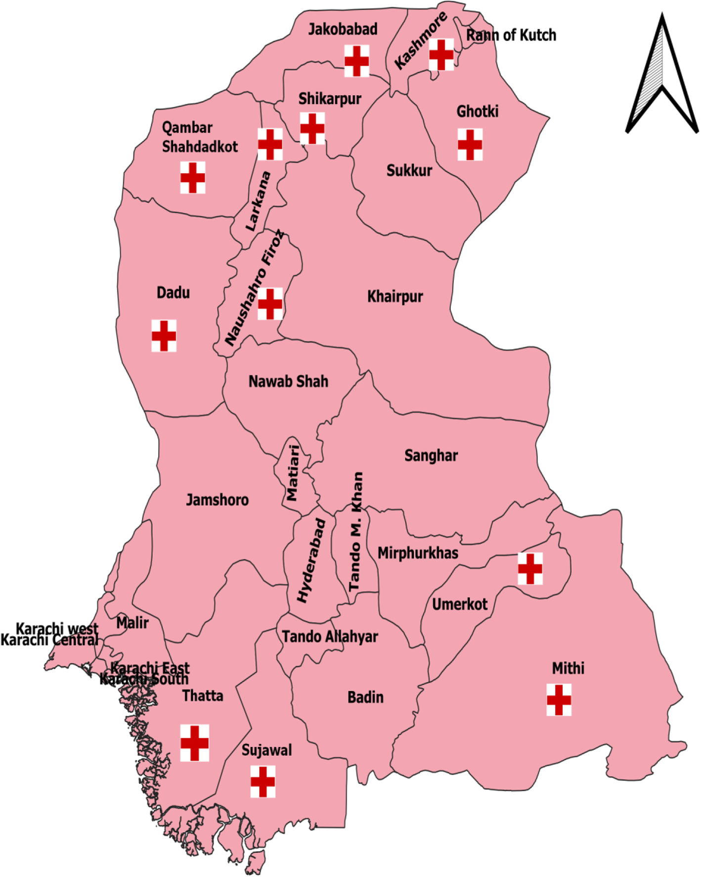 District Map Of Sindh Availability Of Emergency Obstetric And Newborn Care Services At Public  Health Facilities Of Sindh Province In Pakistan | Bmc Health Services  Research | Full Text