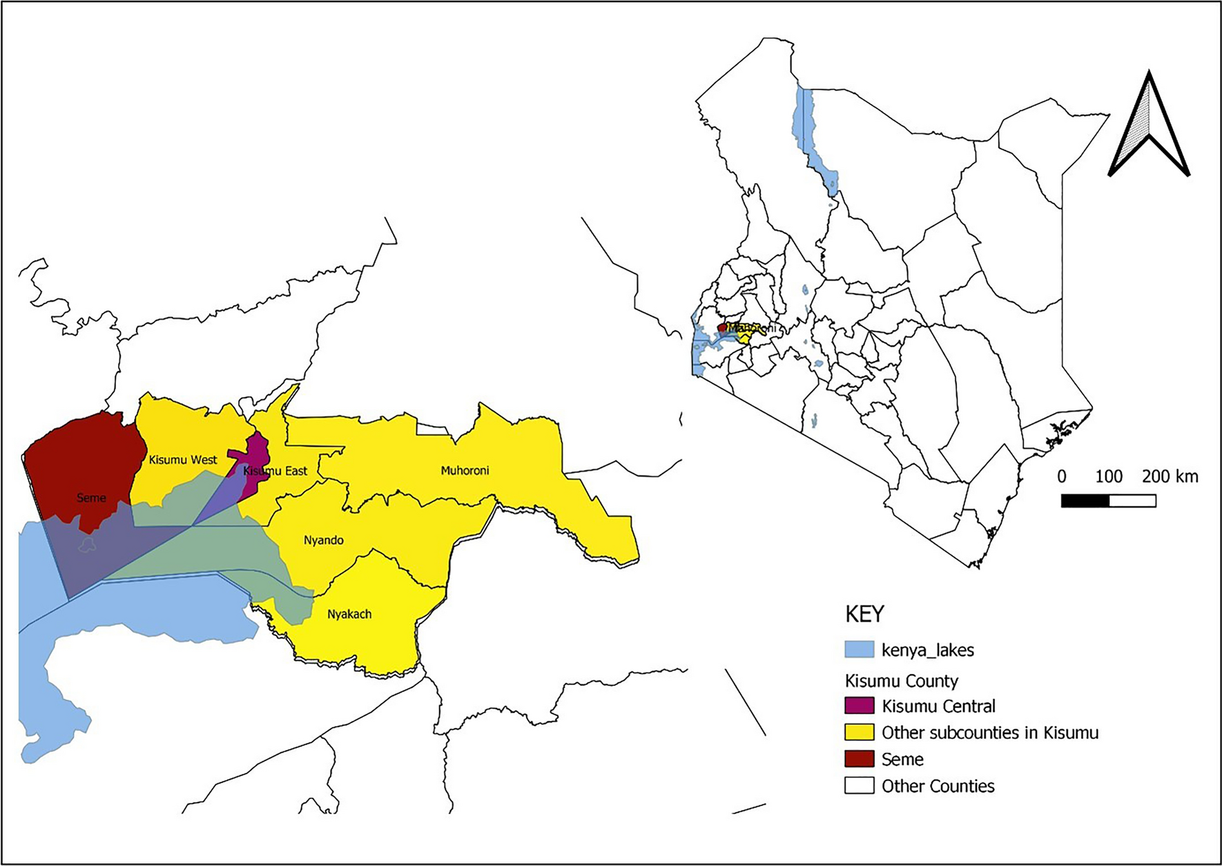 Fig. 2: Map of Kisumu County, Kenya, showing the study sites