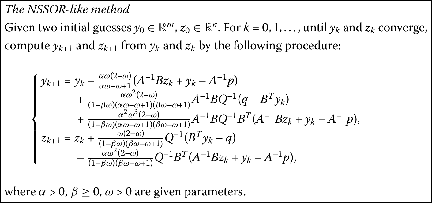Some Generalizations Of The New Sor Like Method For Solving Symmetric Saddle Point Problems Springerlink