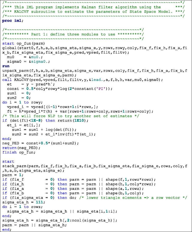 Table 1 A Sas Iml Program Using The Kalman Filter For Estimating State Space Models Springerlink