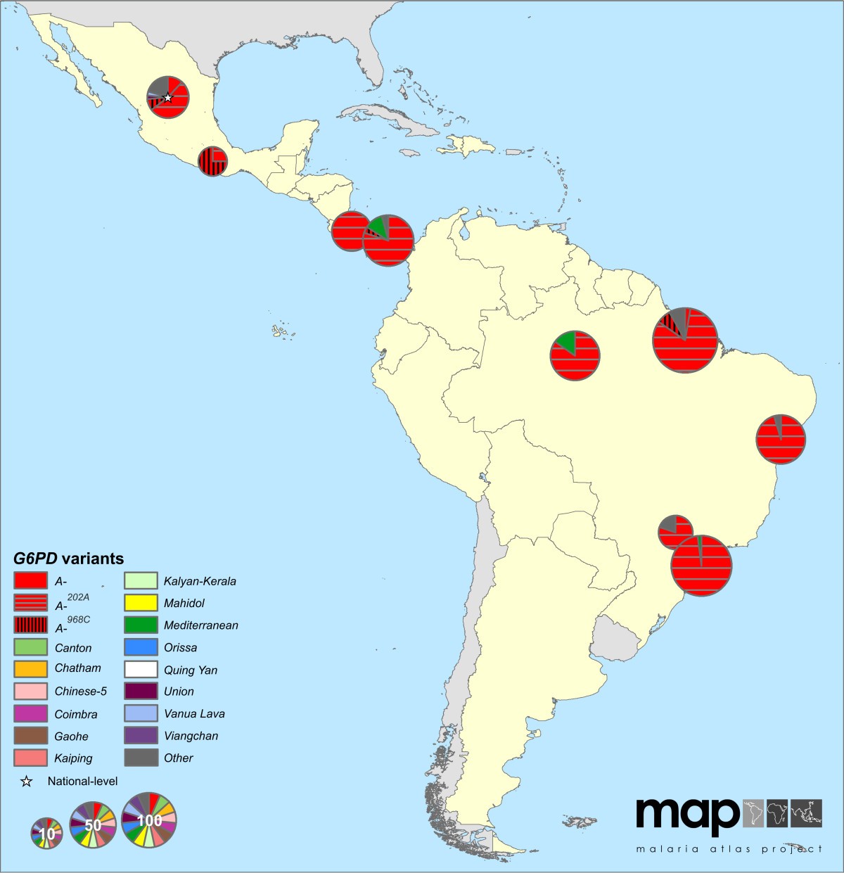 Spatial distribution of G6PD deficiency variants across malariaendemic