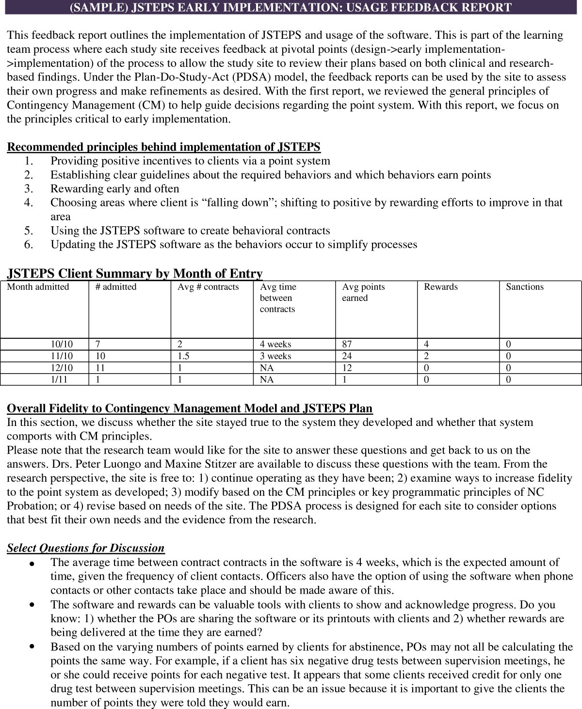Implementation Of Contingency Management In Probation Agencies Using A Case Controlled