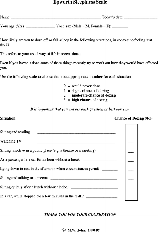 Epworth Sleepiness Scale (ESS) | SpringerLink