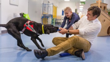 Therapiehund im Einsatz auf der Kinderonkologie der Uniklinik Essen 