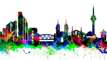 Düsseldorfer Skyline in Wasserfarben