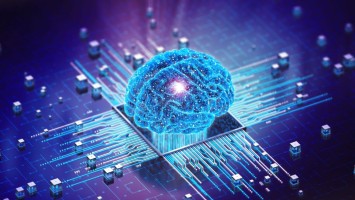 Illustration eines menschlichen Gehirn auf einem Computerchip