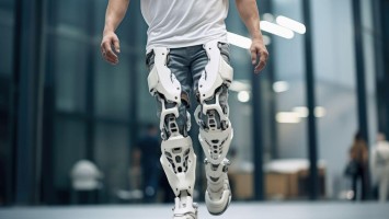 Menschliche Beine in einem Exoskelett