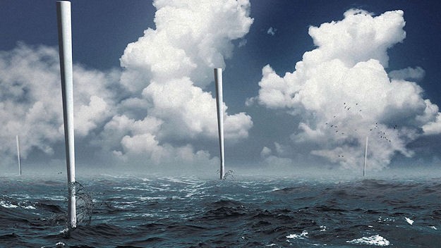 Windkraftanlagen ohne Rotorblätter in einem Offshore-Windpark.