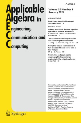 Applicable Algebra in Engineering, Communication and Computing 1/2021