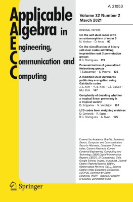Applicable Algebra in Engineering, Communication and Computing 2/2021