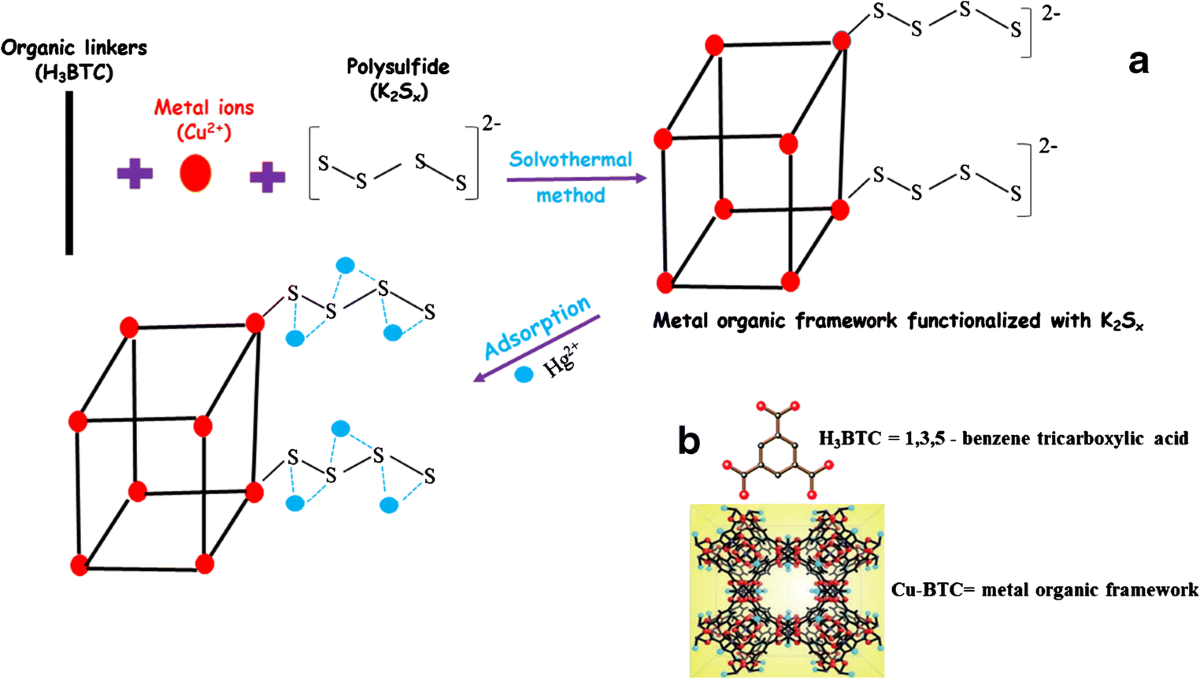 A metal organic framework prepared from benzene-1,3,5-tricarboxylic acid  and copper(II), and functionalized with various polysulfides as a sorbent  for selective sorption of trace amounts of heavy metal ions | Microchimica  Acta |