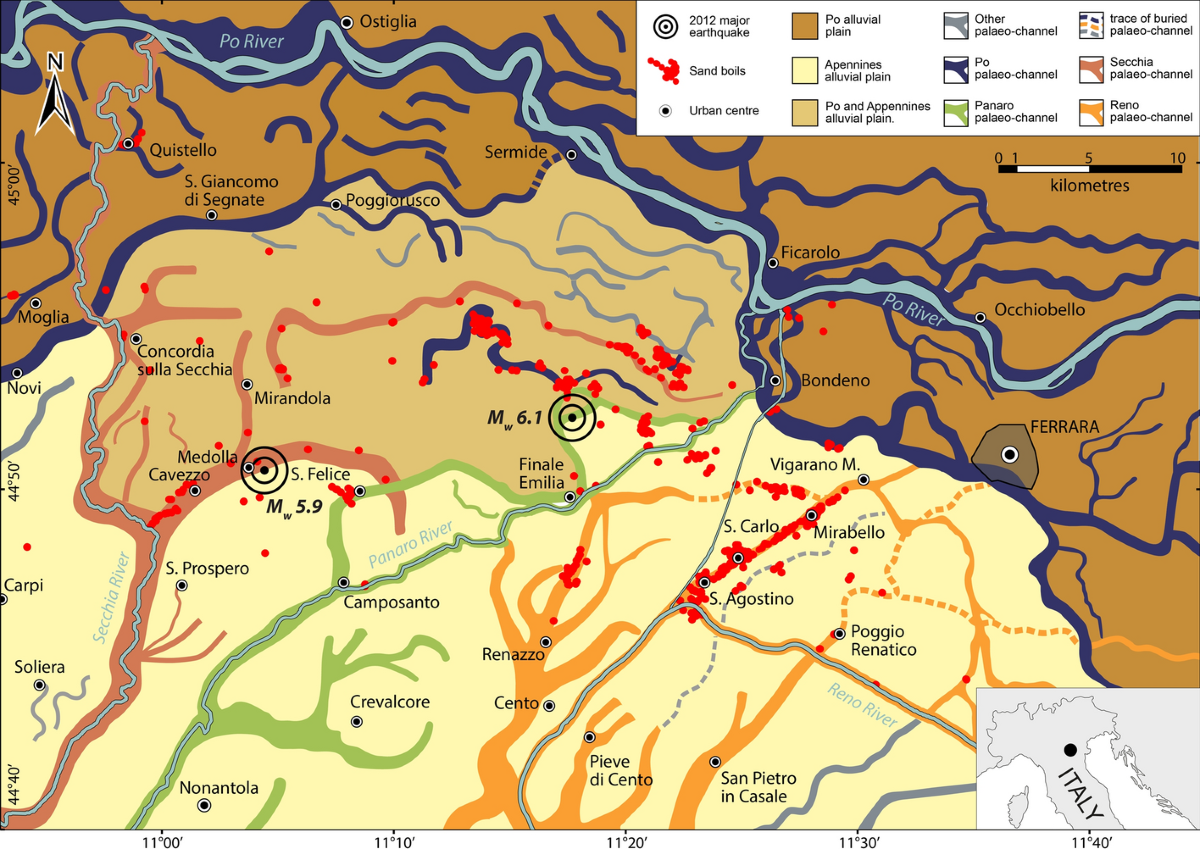 Liquefied sites of the 2012 Emilia earthquake: a comprehensive database of  the geological and geotechnical features (Quaternary alluvial Po plain,  Italy) | Bulletin of Earthquake Engineering, image size:1200x849