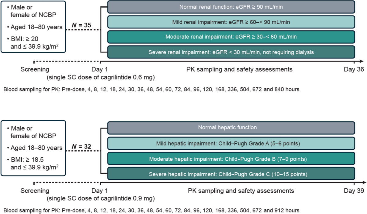 Renal or Hepatic Impairment Does Not Affect Pharmacokinetics, Safety, or  Tolerability of Subcutaneous Cagrilintide | Clinical Pharmacokinetics