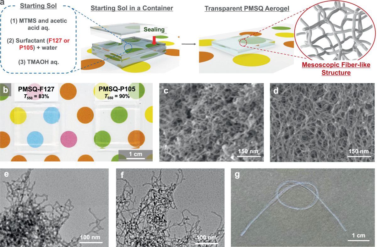 Unusual flexibility of transparent poly(methylsilsesquioxane) aerogels by  surfactant-induced mesoscopic fiber-like assembly | Nature Communications