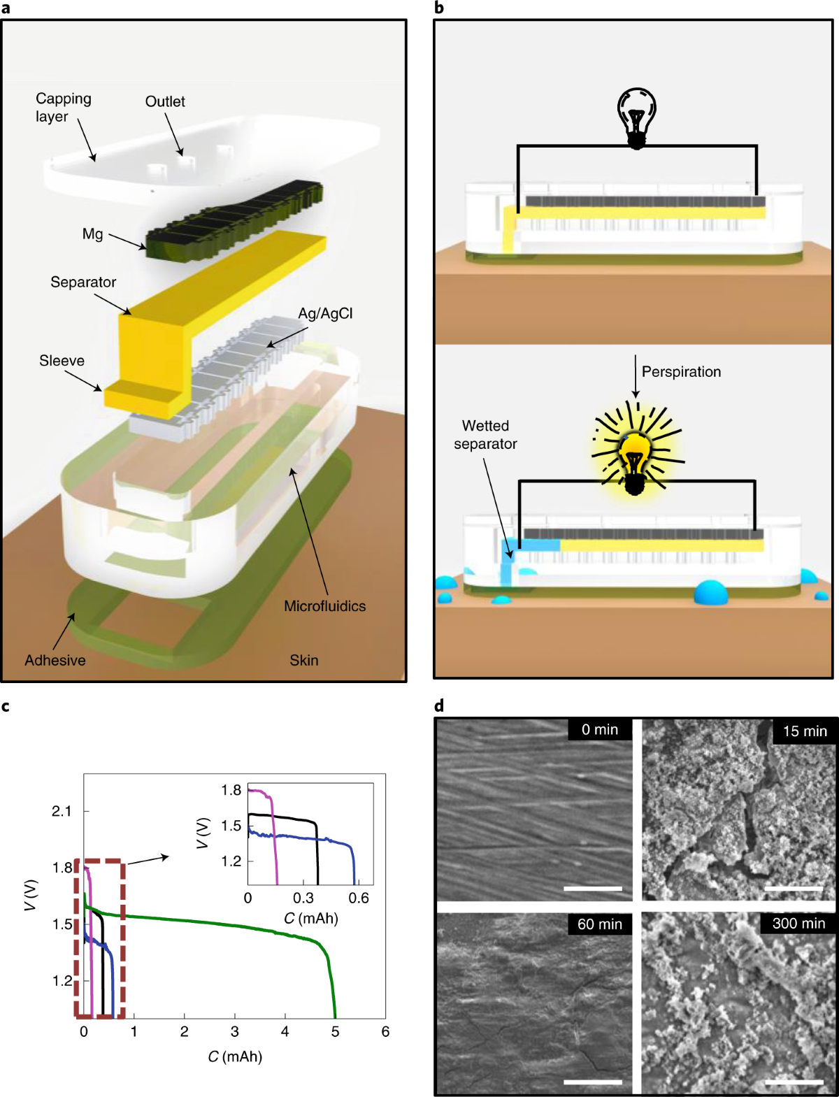 Sweat-activated biocompatible batteries for epidermal electronic and  microfluidic systems | Nature Electronics