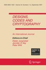 Designs, Codes and Cryptography 1-3/2007
