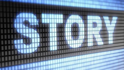 Story-Schriftzug auf einer elektronischen Anzeigetafel