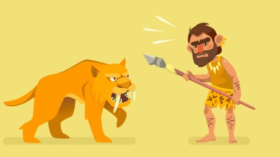 Grafik Säbelzahntiger und Urmensch