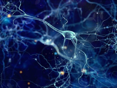 Illustration: Neuronen mit leuchtenden Synapsen