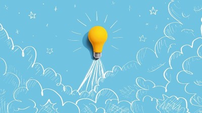 Gelbe Glühbirne auf blauem Grund