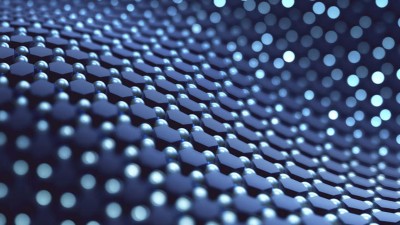 Gewebe aus schwarzen Hexagonen, die mit silbernen Kugeln verbunden sind