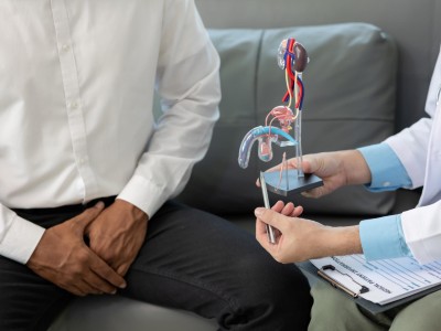 Arzt erklärt am Modell urogenitales Problem