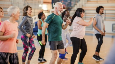 Large group of people in Zumba class