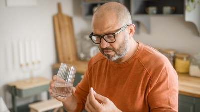 Older man taking medication