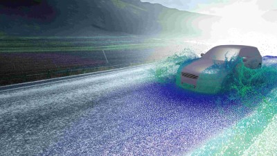 Wasserdurchfahrt eines Autos in der Simulation